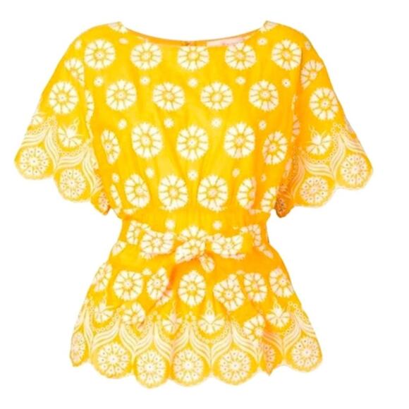 Tory Burch Embroidered Eyelet Top in Sunlight Yellow Size 4 NWOT - Picture 2 of 14